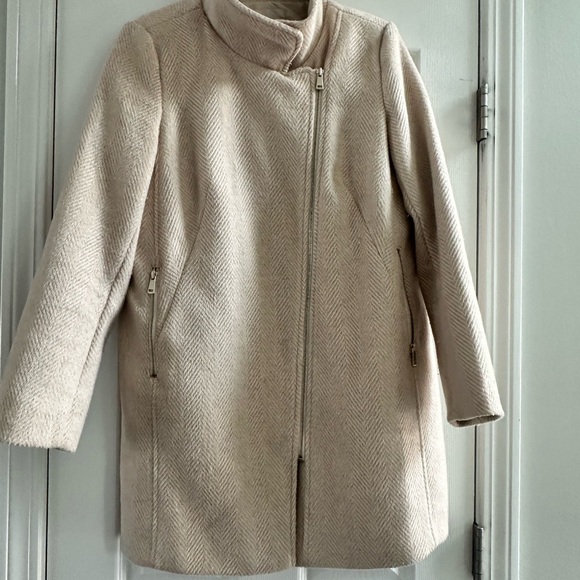 Loft Herringbone Cream Moto Pea Wool Winter Coat size Medium. Good condition - Picture 11 of 14